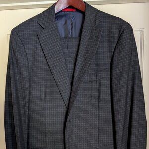 NWOT Isaia Napoli Blue Black Check 3-Piece Suit Vest Notch Lapel EU52R US42R